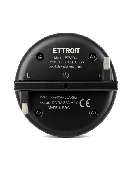 USB-A- und USB-C-Anschluss, 12 W, für Plug-&-Play-Schienensystem, schwarz – Ettroit ETB3002