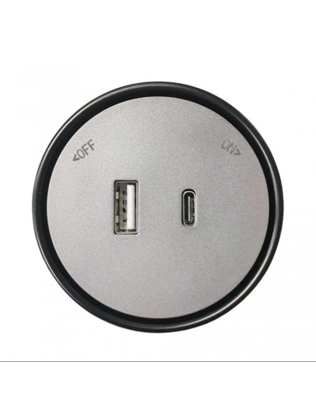 Prise USB A et USB C 12 W, pour système sur rail « plug & play », gris - Ettroit ETG3002