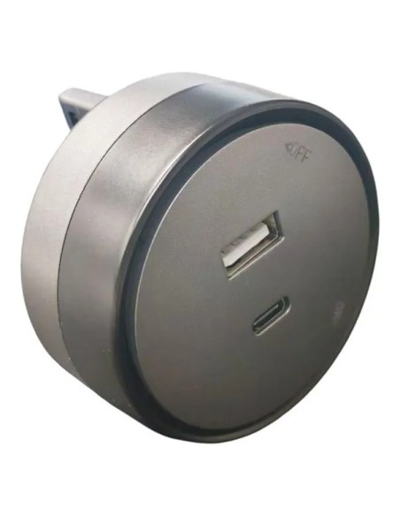 12W USB-A and USB-C sockets, for plug-and-play rail system, grey - Ettroit ETG3002